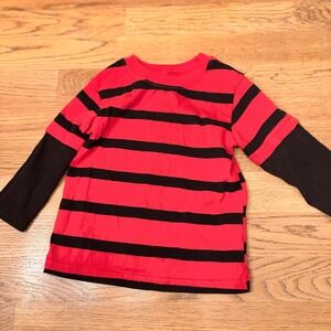 Y2K Toddler Red Black Striped Long Sleeve T Shirt‎ Double Layer Look Size 18M